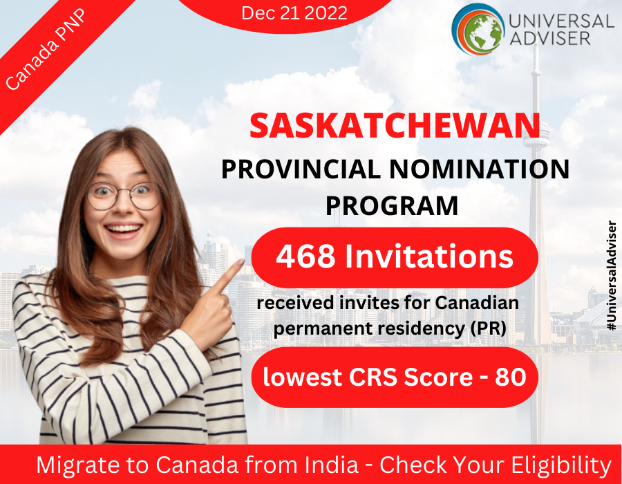 Latest Saskatchewan PNP Draw Issues 468 ITAs On 21st December, Universal Adviser Immigration, Canada PR Visa