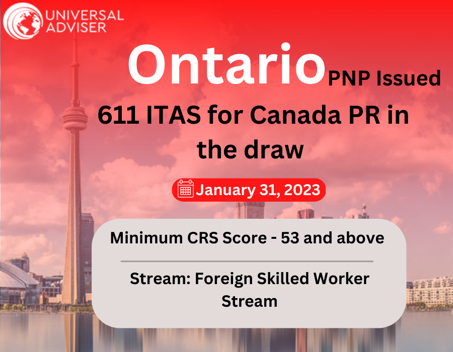 Ontario PNP Draw Issued 611 ITAs
